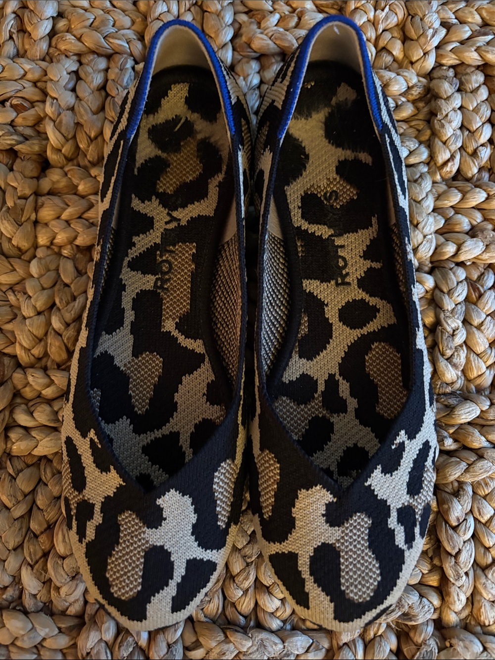 Rothy's Leopard Knit Ballet Flats in Black and Tan-size 7.5